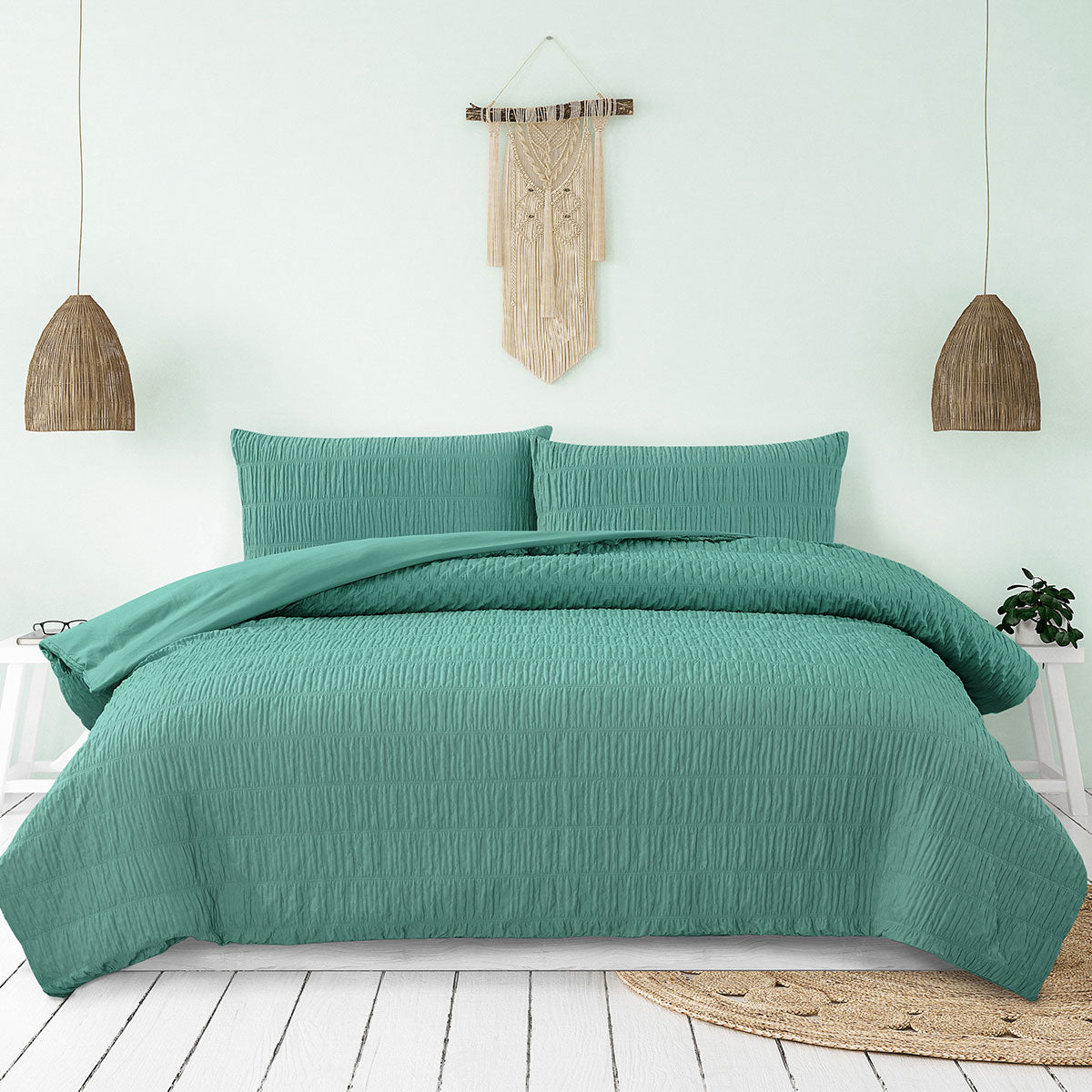 Ardor Tuscan Teal Ruched Quilt Cover Set King V442-INT-QUILTCS-TUSCANRUCHED-TEAL-KI