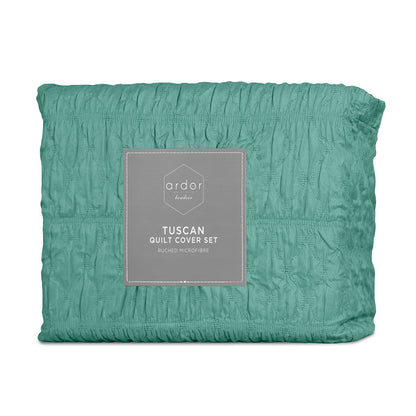 Ardor Tuscan Teal Ruched Quilt Cover Set King V442-INT-QUILTCS-TUSCANRUCHED-TEAL-KI