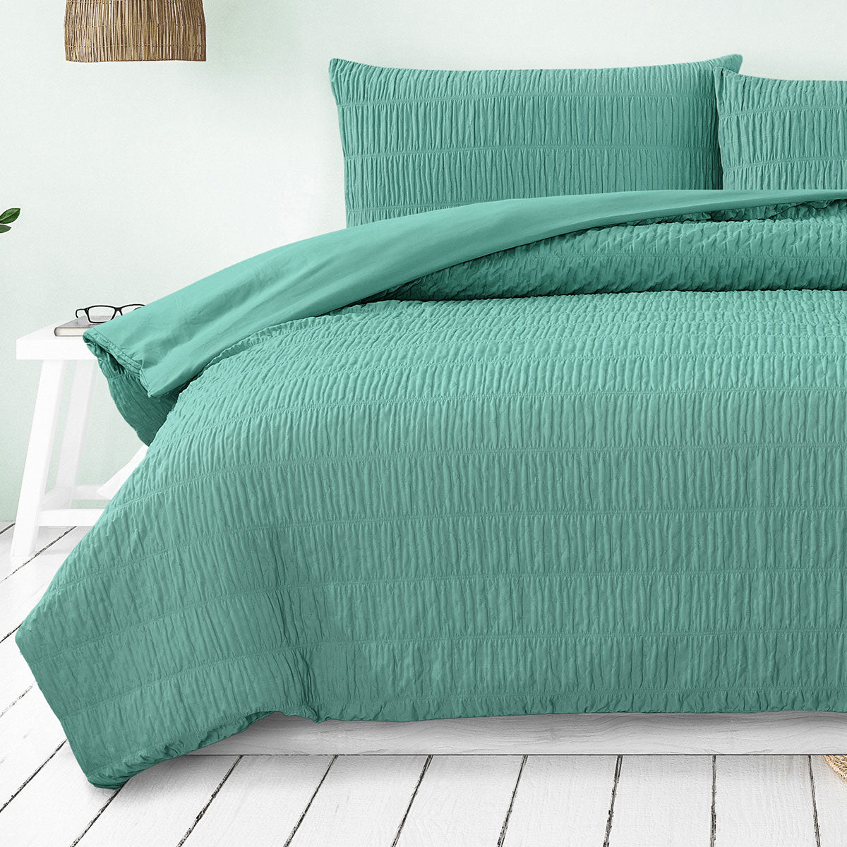 Ardor Tuscan Teal Ruched Quilt Cover Set Queen V442-INT-QUILTCS-TUSCANRUCHED-TEAL-QS