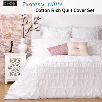Ardor Tuscany White Quilt Cover Set QUEEN V442-INT-QUILTCS-TUSCANY-WHITE-QS