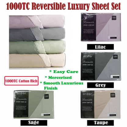 Ardor 1000TC Cotton Rich Reversible Sheet Set Sage KING V442-INT-SHEETS-REVERSIBLE-SAGE-KI