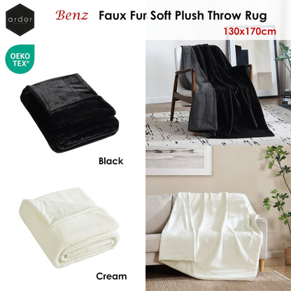 Ardor Benz Faux Fur Soft Plush Throw Rug 130x170cm Black V442-INT-THROW-BENZFAUXFUR-BLACK-RE