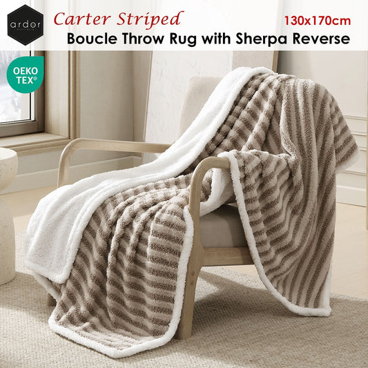 Ardor Carter Striped Boucle Throw Rug with Sherpa Reverse 130x170cm V442-INT-THROW-CARTERBOUCLE-MULTI-RE