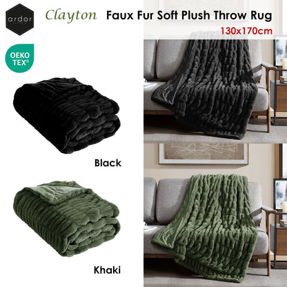 Ardor Clayton Faux Fur Soft Plush Throw Rug 130x170cm Black V442-INT-THROW-CLAYTONFAUXFUR-BLACK-RE