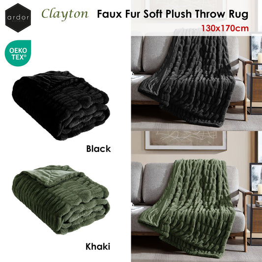 Ardor Clayton Faux Fur Soft Plush Throw Rug 130x170cm Black V442-INT-THROW-CLAYTONFAUXFUR-BLACK-RE
