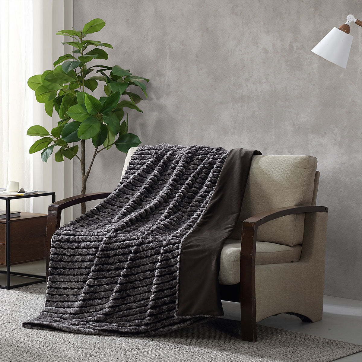 Ardor Cole Ash Striped Faux Fur Soft Plush Throw Rug 130x170cm V442-INT-THROW-COLEFAUXFUR-ASH-RE