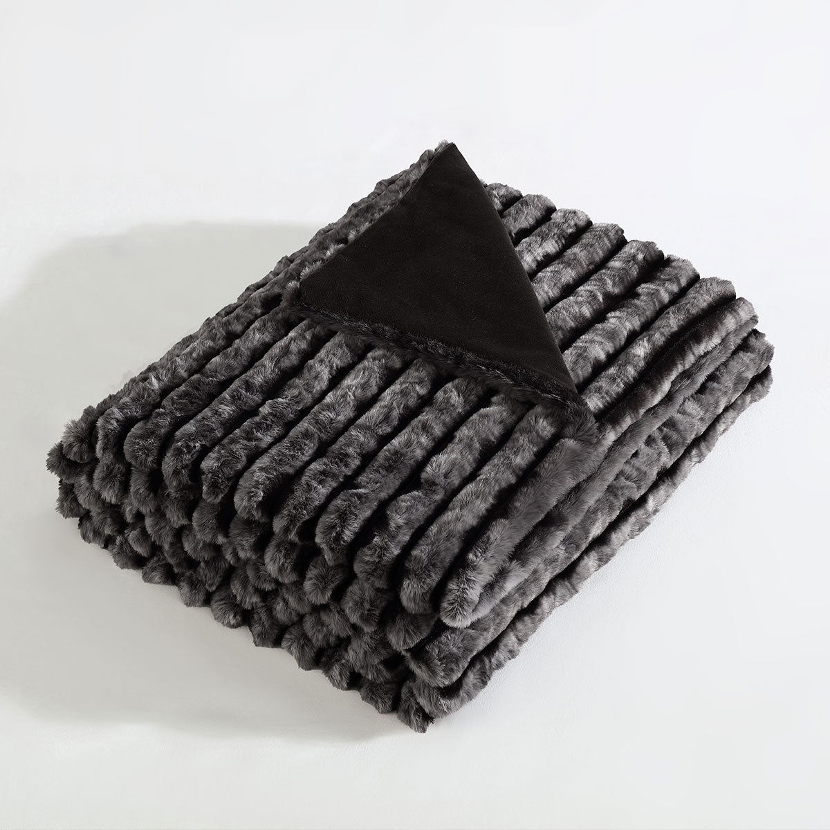 Ardor Cole Ash Striped Faux Fur Soft Plush Throw Rug 130x170cm V442-INT-THROW-COLEFAUXFUR-ASH-RE