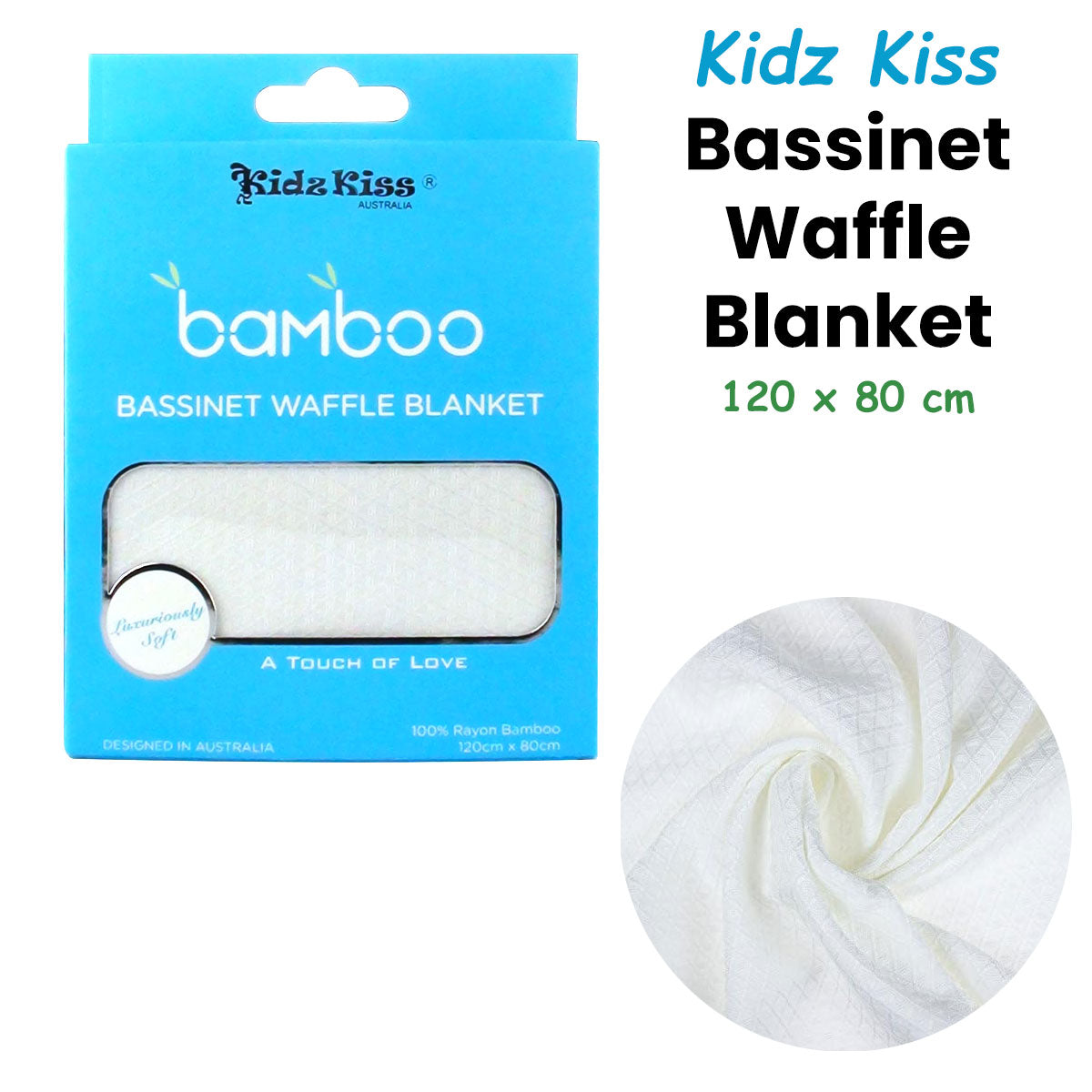 Rayon Bamboo Waffle Blanket Bassinet Size 120x80cm V442-JTC-BLANKET-BAMBOOWAFFLE-WHITE-BASS