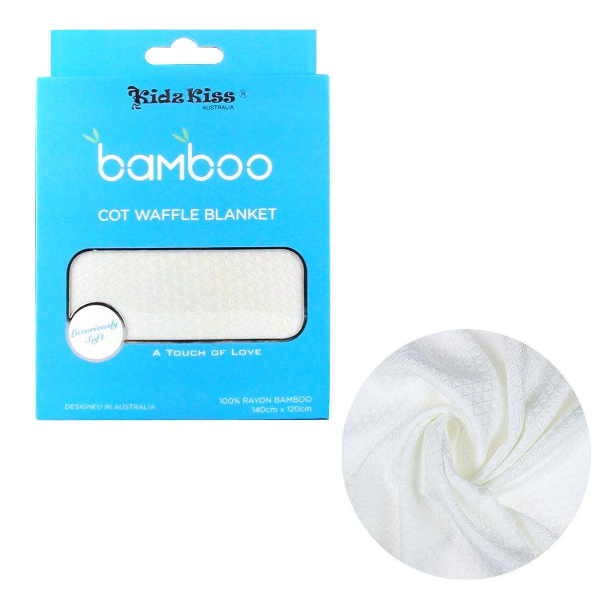 Rayon Bamboo Waffle Blanket Cot Size 140x120cm V442-JTC-BLANKET-BAMBOOWAFFLE-WHITE-CT