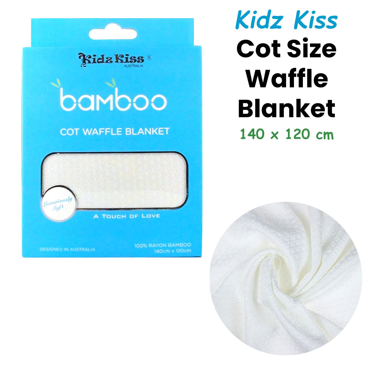 Rayon Bamboo Waffle Blanket Cot Size 140x120cm V442-JTC-BLANKET-BAMBOOWAFFLE-WHITE-CT
