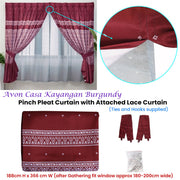 Avon Home Casa Kayangan Burgundy Pinch Pleat Window Curtain with Attached Lace Curtain V442-JTC-CURTAIN-CASAKAYANGAN-BURGUNDY-RE