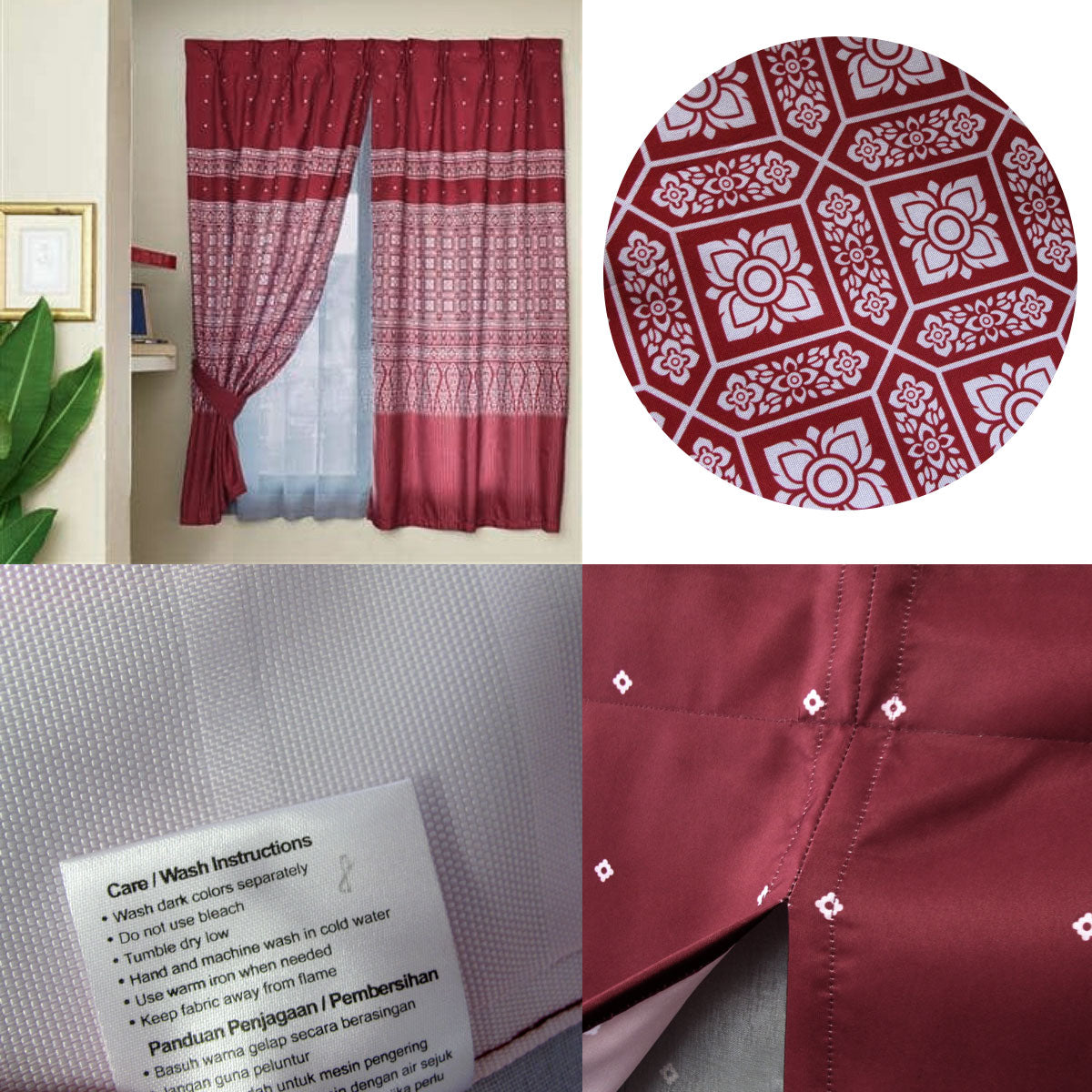Avon Home Casa Kayangan Burgundy Pinch Pleat Window Curtain with Attached Lace Curtain V442-JTC-CURTAIN-CASAKAYANGAN-BURGUNDY-RE