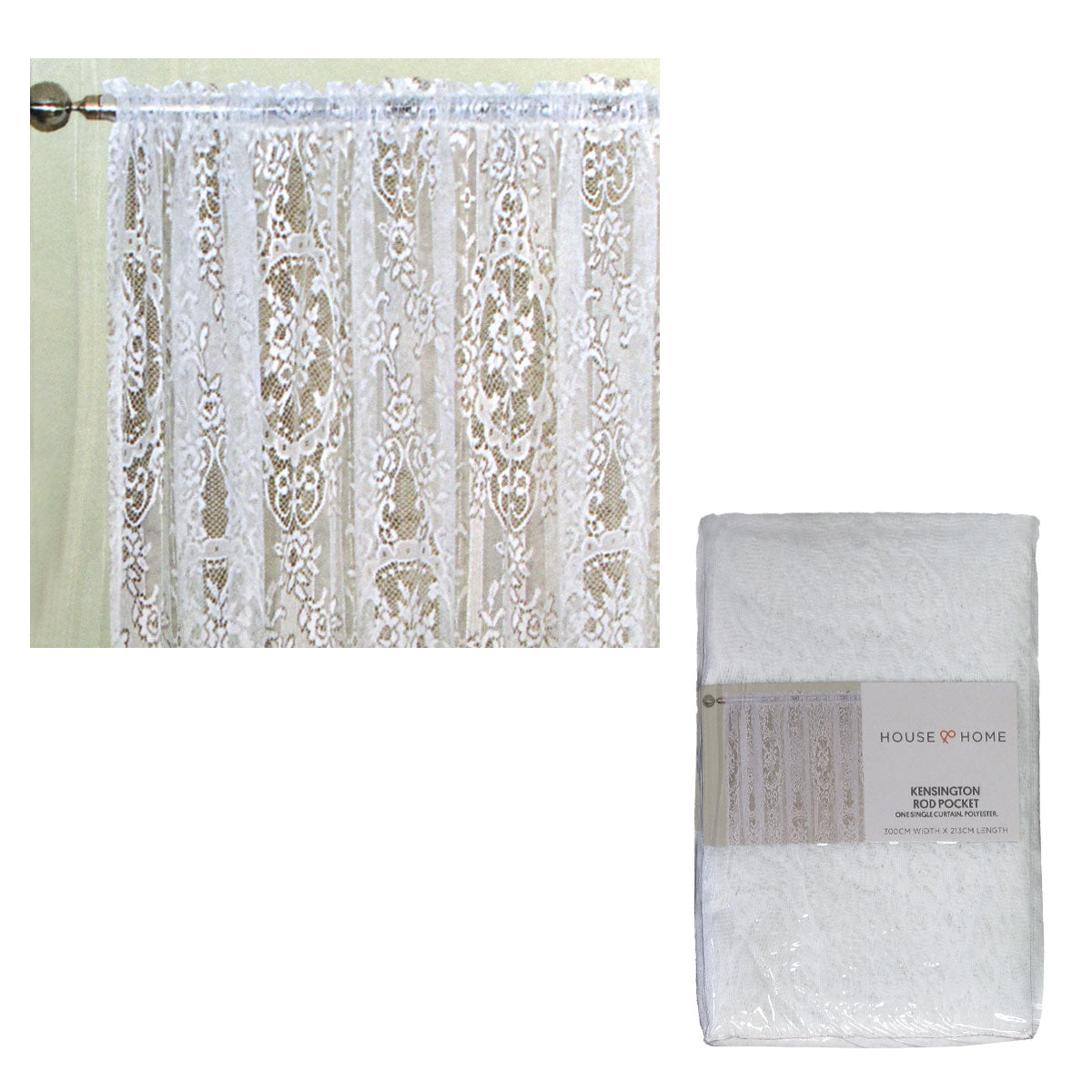 Yours to Love One Kensington White Lace Rod Pocket Curtain 300 x 213 cm V442-JTC-CURTAIN-KENSINGTON-WHITE-RE