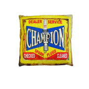 Australian Mancave Retro Cushion Champion Checked Cleaned 40 x 40 cm V442-JTC-CUSHION-CHAMPIONCHECKED-YELLOW-SQ