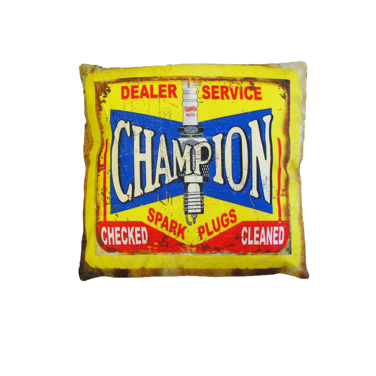 Australian Mancave Retro Cushion Champion Checked Cleaned 40 x 40 cm V442-JTC-CUSHION-CHAMPIONCHECKED-YELLOW-SQ