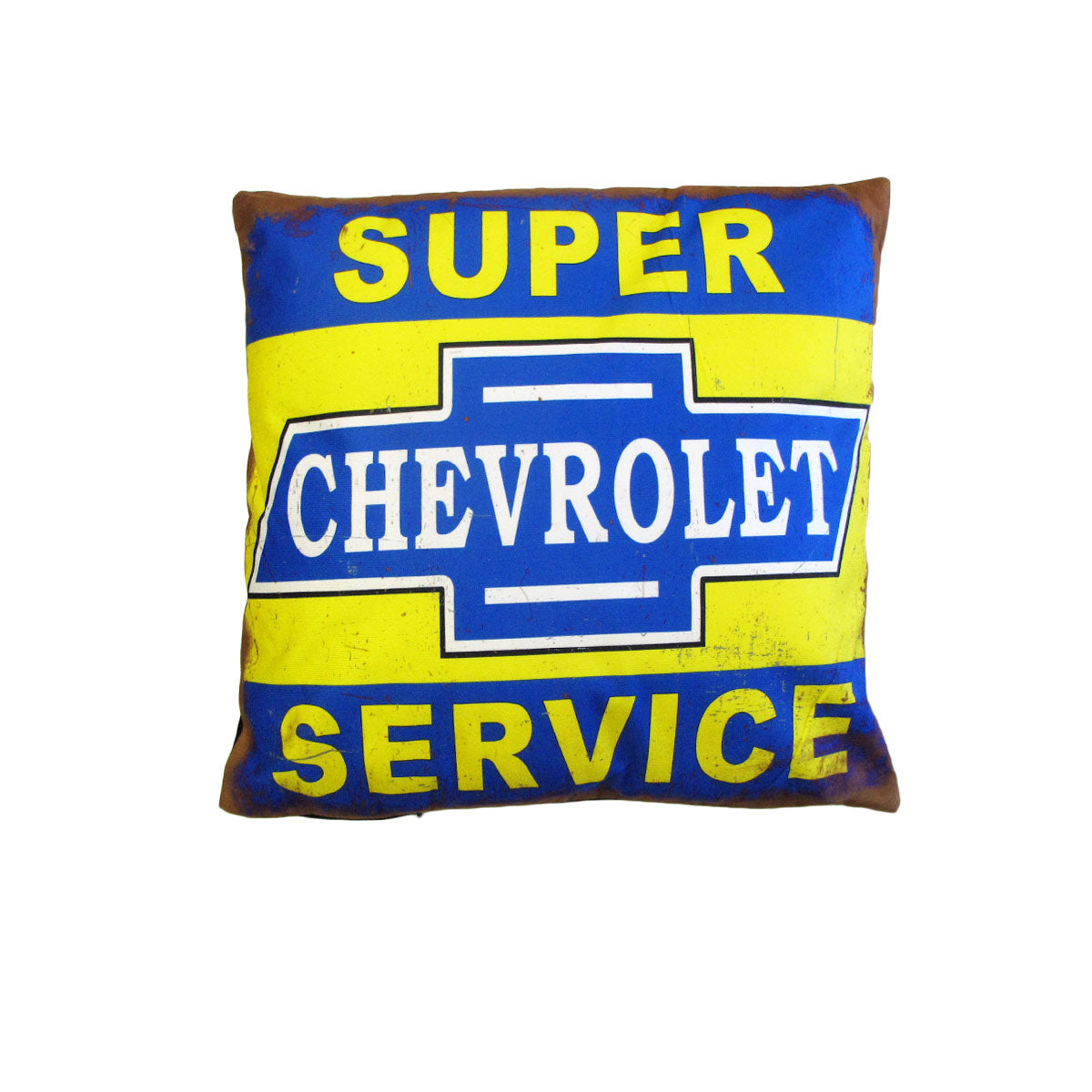 Australian Mancave Retro Cushion Chevrolet Super Service 40 x 40 cm V442-JTC-CUSHION-CHEVROLETSERVICE-YELLOW-SQ