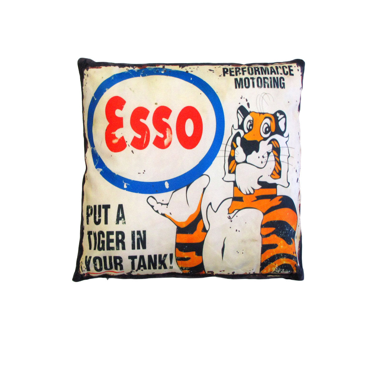 Australian Mancave Retro Cushion ESSO Upright Tiger 40 x 40 cm V442-JTC-CUSHION-ESSOUPRIGHTTIGER-TAUPE-SQ