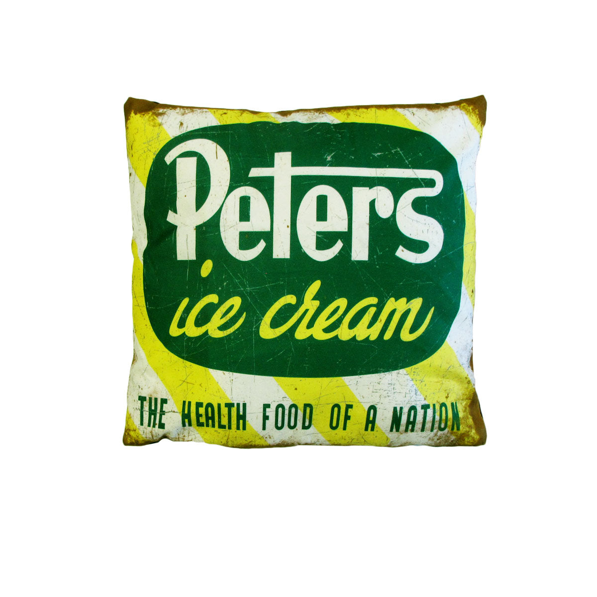 Australian Mancave Retro Cushion Peters Ice Cream 40 x 40 cm V442-JTC-CUSHION-PETERSICECREAM-GREEN-SQ