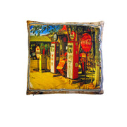 Australian Mancave Retro Cushion Petrol Station 40 x 40 cm V442-JTC-CUSHION-PETROLSTATION-YELLOW-SQ