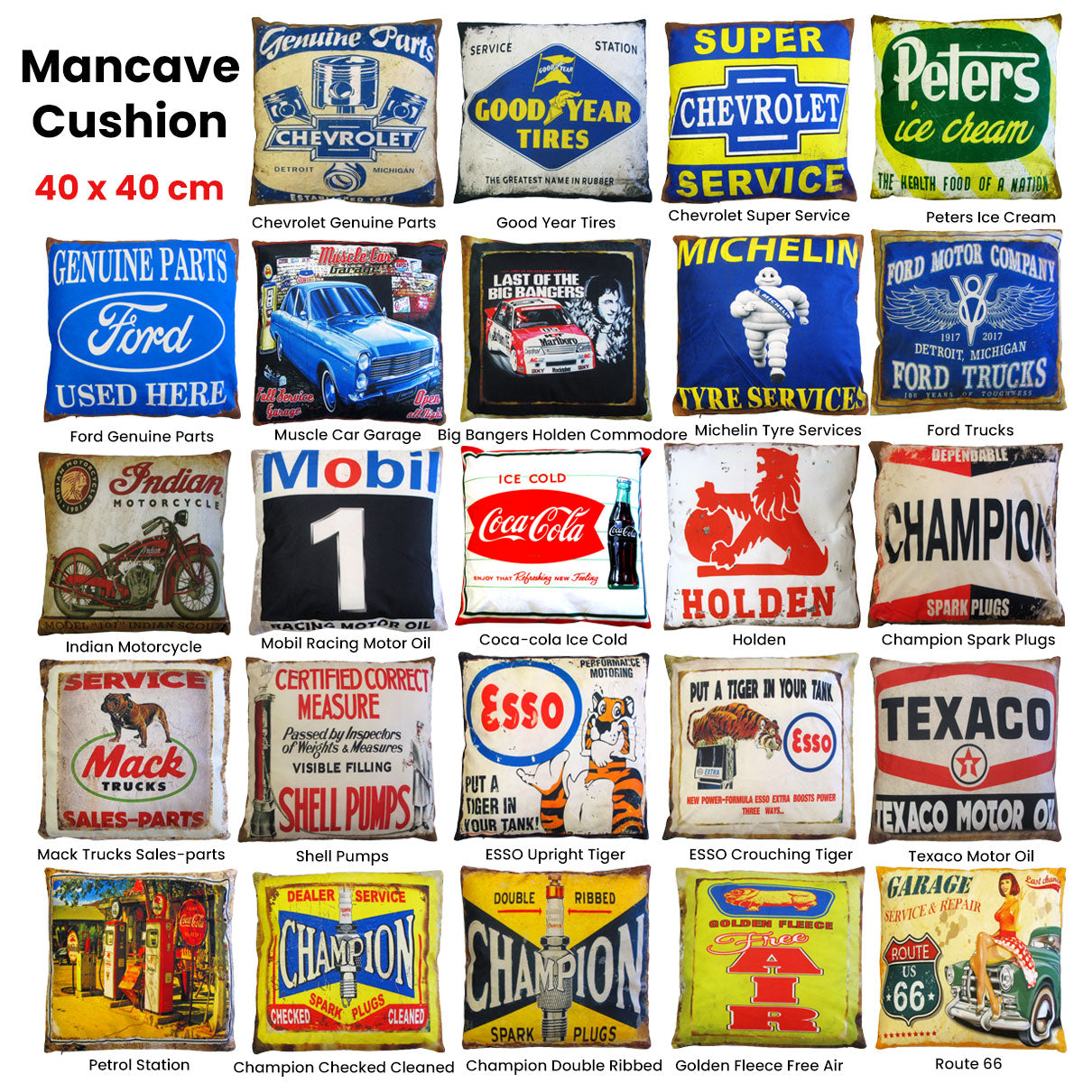 Australian Mancave Retro Cushion Route 66 40 x 40 cm V442-JTC-CUSHION-ROUTE66-YELLOW-SQ