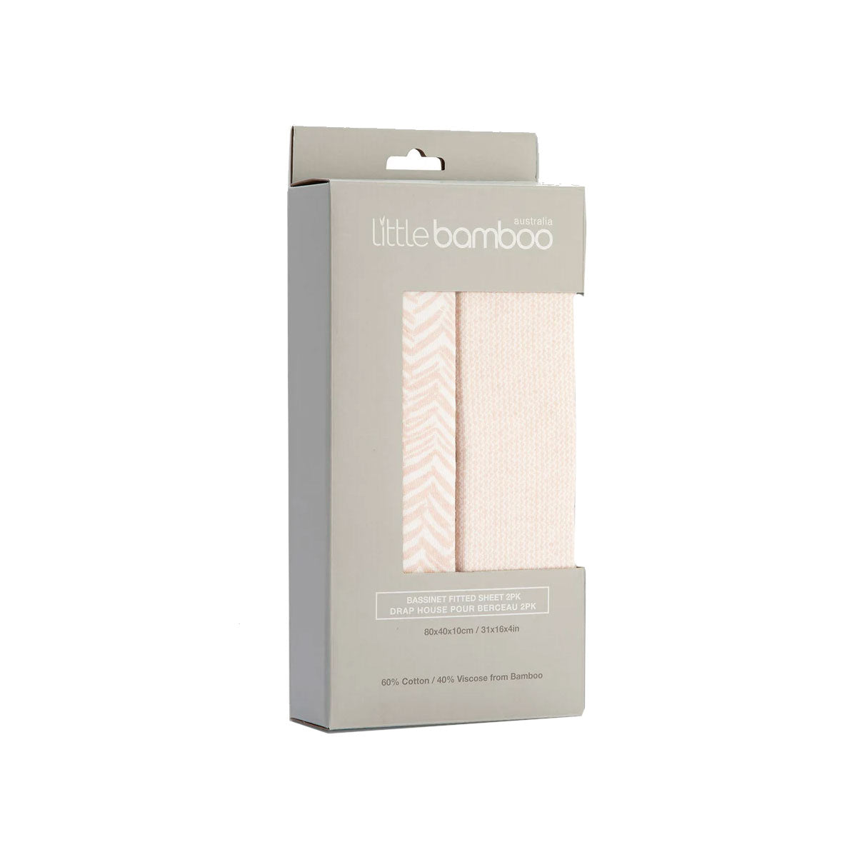 Set of 2 Little Bamboo Jersey Fitted Sheet Bassinet Size Herringbone Dusty Pink V442-JTC-FITTEDS-LITTLEBAMBOOHERRI-PINK-BASS