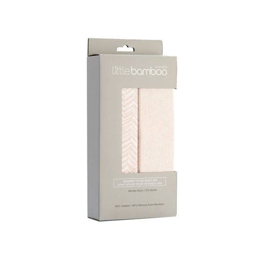 Set of 2 Little Bamboo Jersey Fitted Sheet Bassinet Size Herringbone Dusty Pink V442-JTC-FITTEDS-LITTLEBAMBOOHERRI-PINK-BASS
