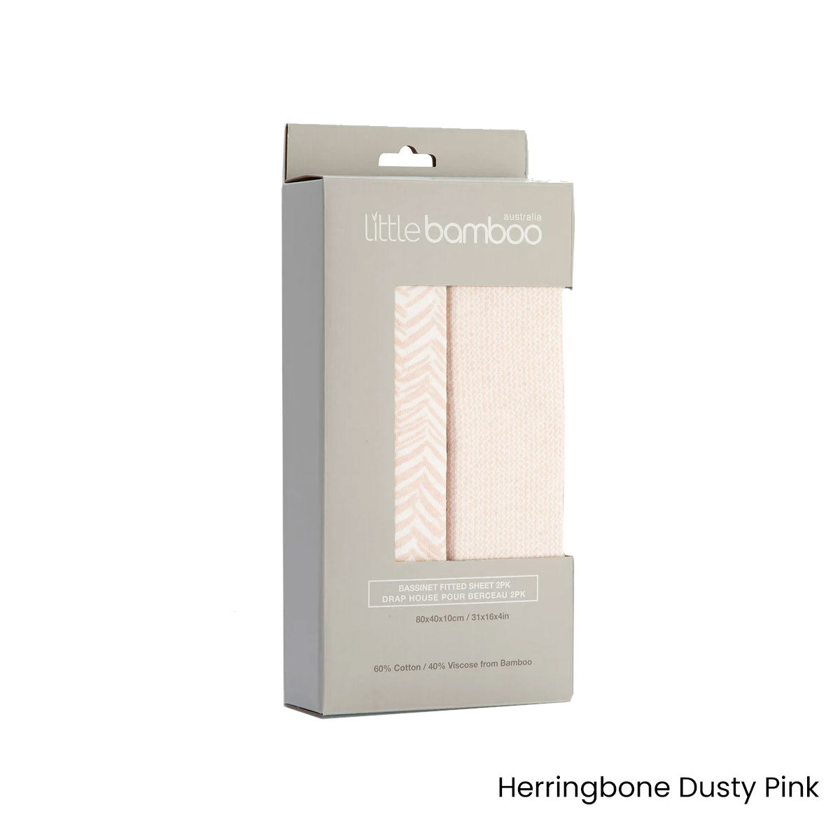 Set of 2 Little Bamboo Jersey Fitted Sheet Bassinet Size Herringbone Dusty Pink V442-JTC-FITTEDS-LITTLEBAMBOOHERRI-PINK-BASS
