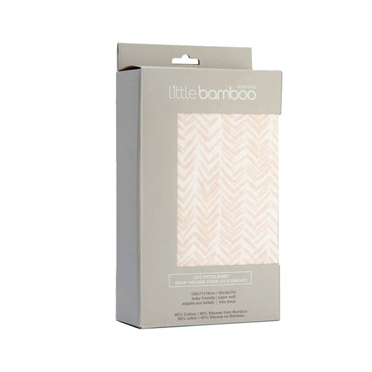 Little Bamboo Jersey Fitted Sheet Cot Size Herringbone Dusty Pink V442-JTC-FITTEDS-LITTLEBAMBOOHERRI-PINK-CT