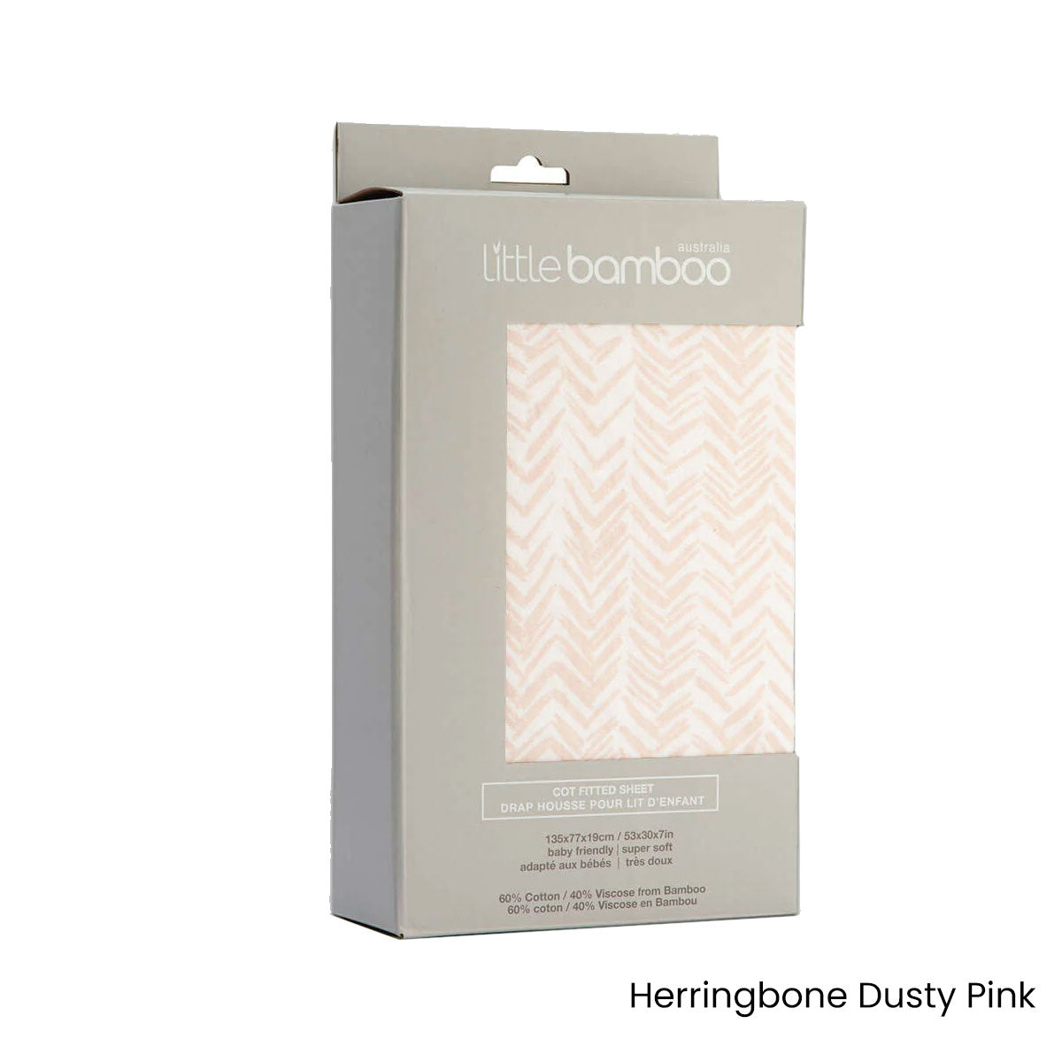 Little Bamboo Jersey Fitted Sheet Cot Size Herringbone Dusty Pink V442-JTC-FITTEDS-LITTLEBAMBOOHERRI-PINK-CT