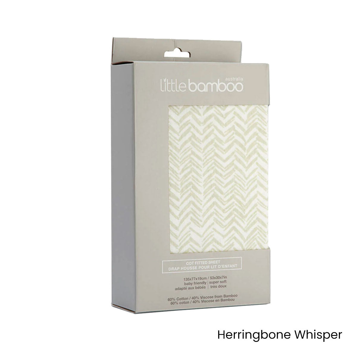 Little Bamboo Jersey Fitted Sheet Cot Size Herringbone Whisper V442-JTC-FITTEDS-LITTLEBAMBOOHERRI-WHISPER-CT