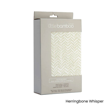 Little Bamboo Jersey Fitted Sheet Cot Size Herringbone Whisper V442-JTC-FITTEDS-LITTLEBAMBOOHERRI-WHISPER-CT