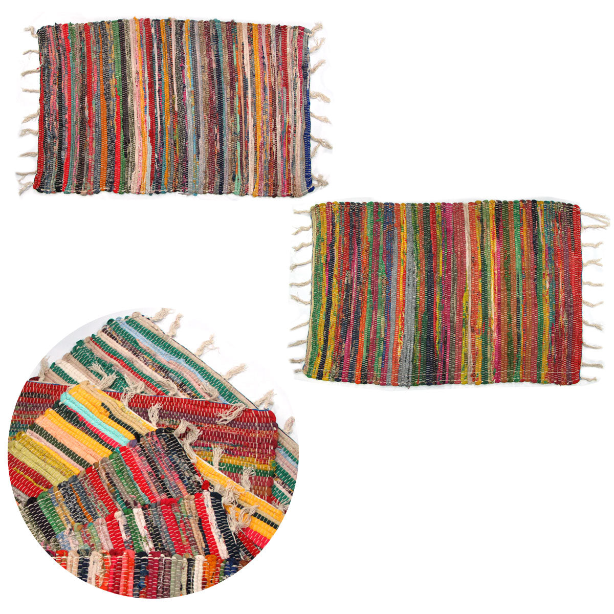 Set of 2 Random Colour Hand Made Cotton Rich Chindi Floor Rugs 60 x 90 cm V442-JTC-FLOORR-CHINDISETOF2-MULTI-RE