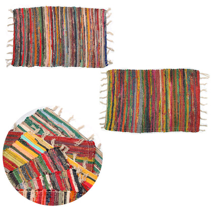 Set of 2 Random Colour Hand Made Cotton Rich Chindi Floor Rugs 60 x 90 cm V442-JTC-FLOORR-CHINDISETOF2-MULTI-RE