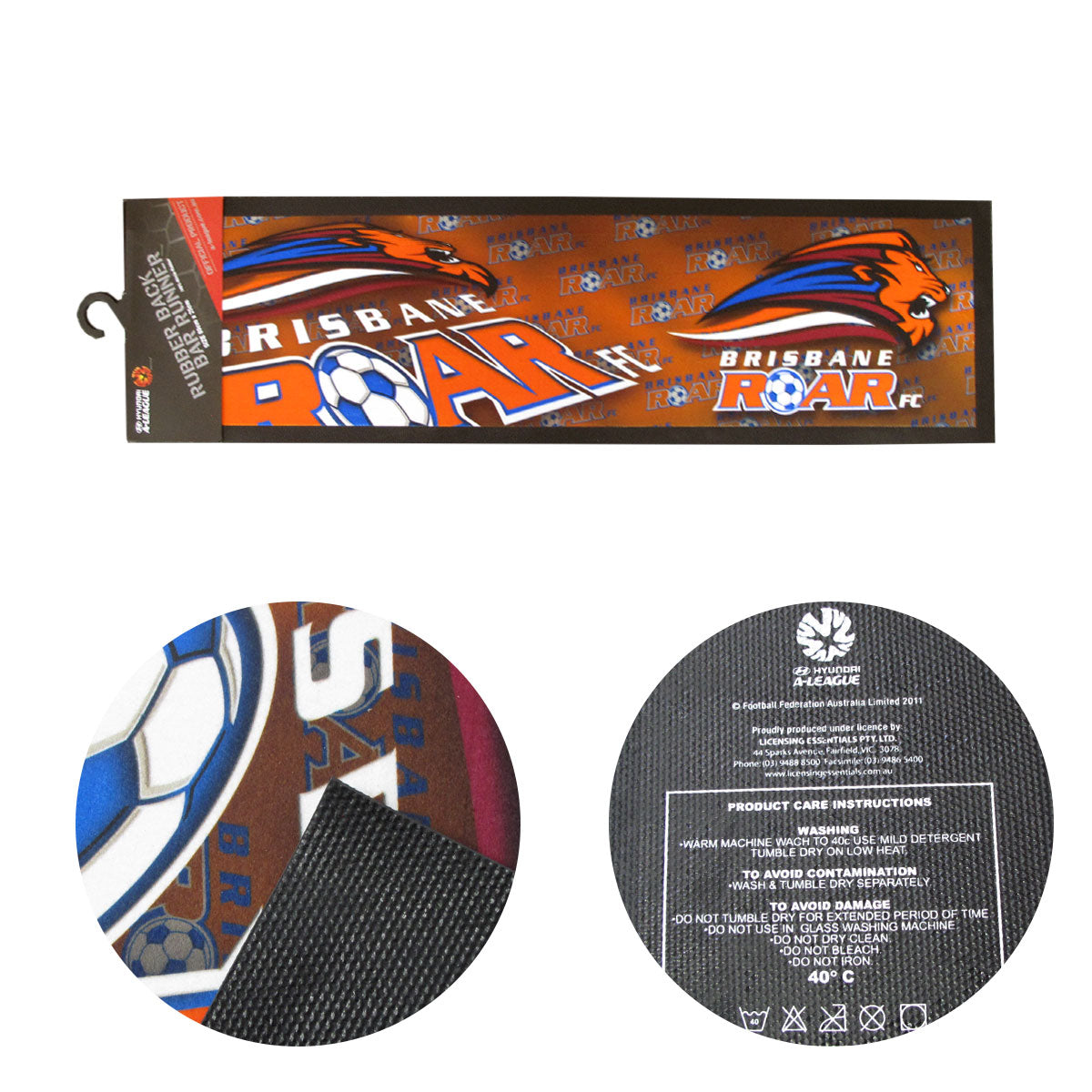 A-League Brisbane Roar Rubber Back Bar Runner 25 x 89 cm V442-JTC-MISC-BRISBANEROARBARRUNNER-BLACK-SH