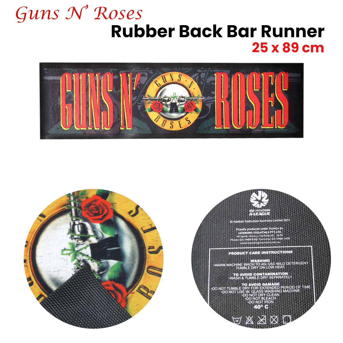 Guns N' Roses Rubber Back Bar Runner 25 x 89 cm V442-JTC-MISC-GUNSNROSESBARRUNNER-BLACK-SH