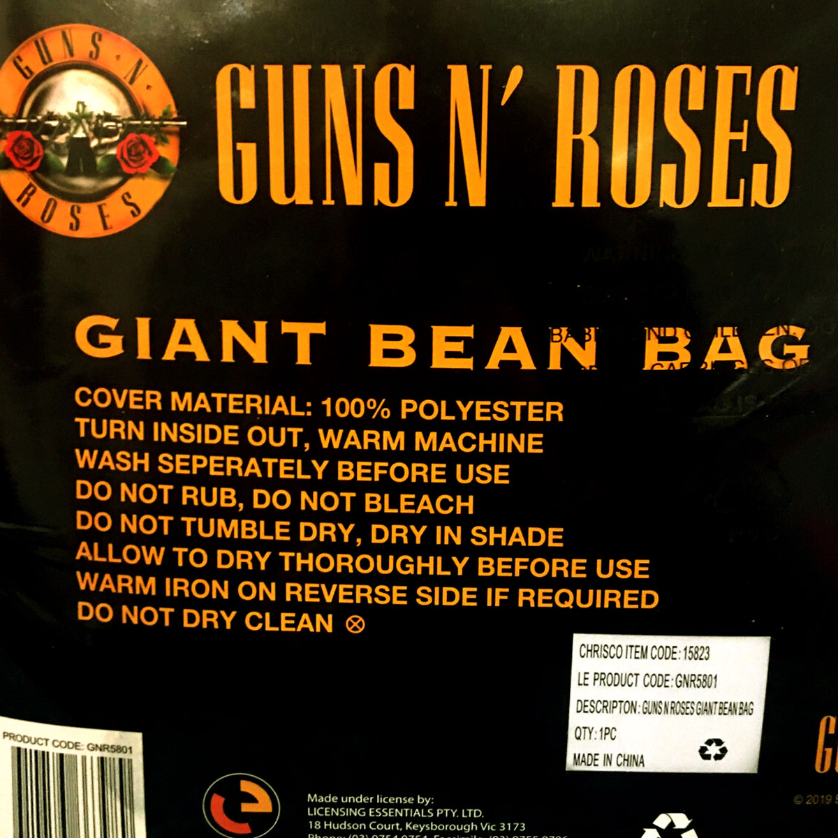 Guns N' Roses Giant Bean Bag Cover 140 x 180 cm V442-JTC-MISC-GUNSNROSESBEANBAG-BLACK-SH