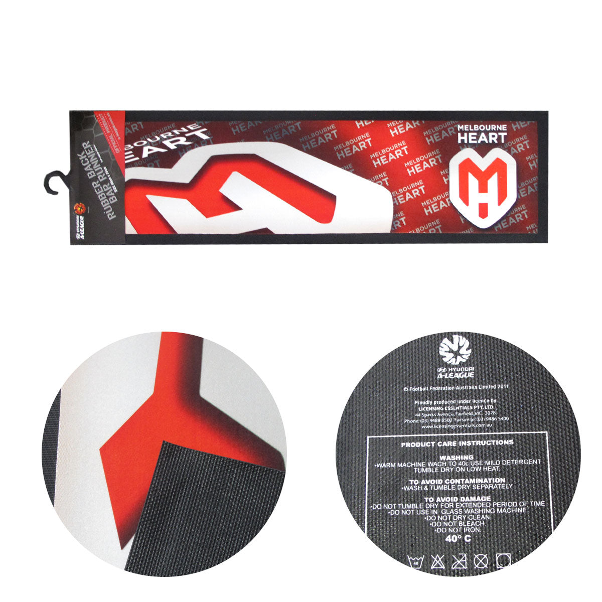 A-League Melbourne Heart Rubber Back Bar Runner 25 x 89 cm V442-JTC-MISC-MELBOURNEHEARTBARRUNNER-RED-SH