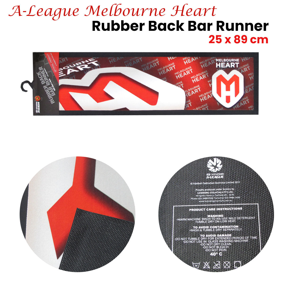 A-League Melbourne Heart Rubber Back Bar Runner 25 x 89 cm V442-JTC-MISC-MELBOURNEHEARTBARRUNNER-RED-SH