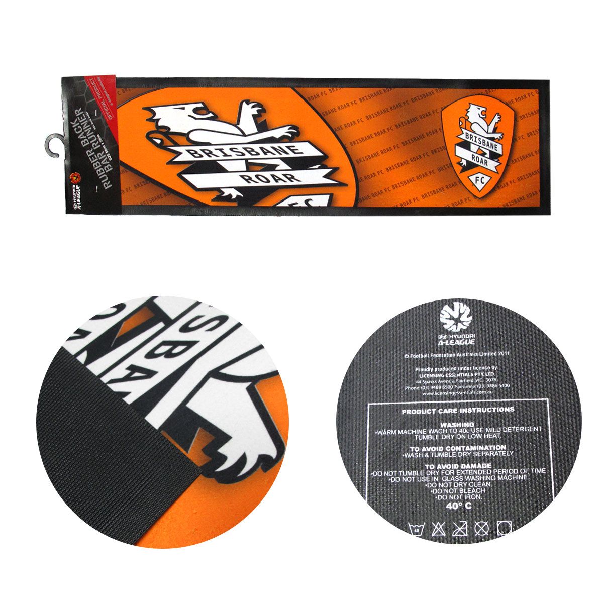 A-League Orange Brisbane Roar Rubber Back Bar Runner 25 x 89 cm V442-JTC-MISC-ROARBARRUNNER-ORANGE-SH