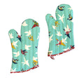 Set of 2 100% Cotton Printed Oven Mitts 34 x 15 cm Aqua Birds V442-JTC-OVENM-BIRDS2OVENMITT-AQUA-SQ
