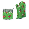 Set of 100% Cotton Printed Oven Mitt + Pot Holder Green Blossom V442-JTC-OVENM-BLOSSOMMIXSET-GREEN-SQ
