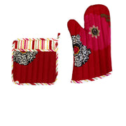 Set of 100% Cotton Printed Oven Mitt + Pot Holder Red Floral V442-JTC-OVENM-FLORALMIXSET-RED-SQ