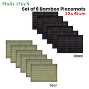 Set of 6 Multi Stitch Bamboo Table Placemats 30 x 45cm Black V442-JTC-PLACEMAT-BAMBOOET1BL-BLACK-RE