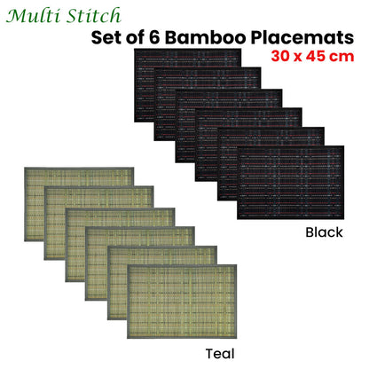 Set of 6 Multi Stitch Bamboo Table Placemats 30 x 45cm Black V442-JTC-PLACEMAT-BAMBOOET1BL-BLACK-RE