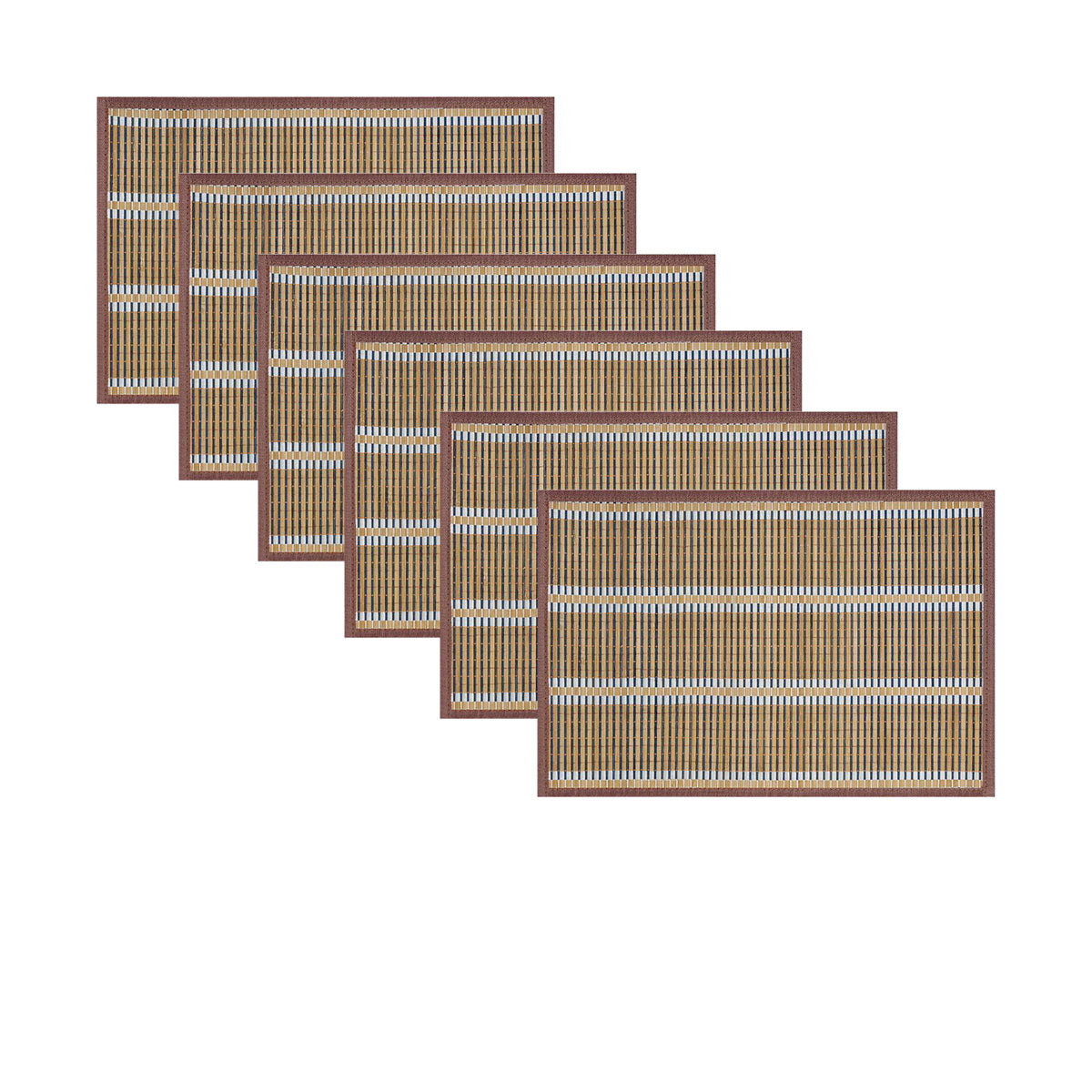 Set of 6 Victoria Bamboo Table Placemats 30 x 45cm Light Brown/Silver V442-JTC-PLACEMAT-BAMBOOLAR1LB-LTBROWN-RE