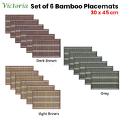 Set of 6 Victoria Bamboo Table Placemats 30 x 45cm Light Brown/Silver V442-JTC-PLACEMAT-BAMBOOLAR1LB-LTBROWN-RE