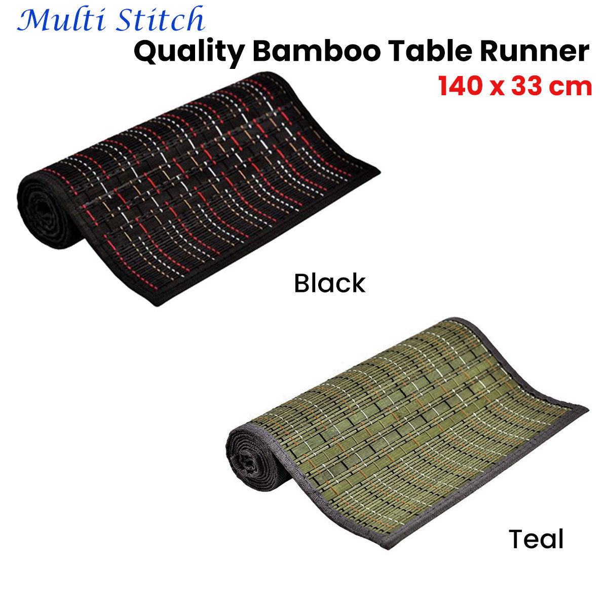 Multi Stitch Bamboo Table Runner 140 x 33cm Teal V442-JTC-TABLER-BAMBOOET2T-TEAL-RE
