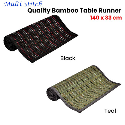 Multi Stitch Bamboo Table Runner 140 x 33cm Teal V442-JTC-TABLER-BAMBOOET2T-TEAL-RE