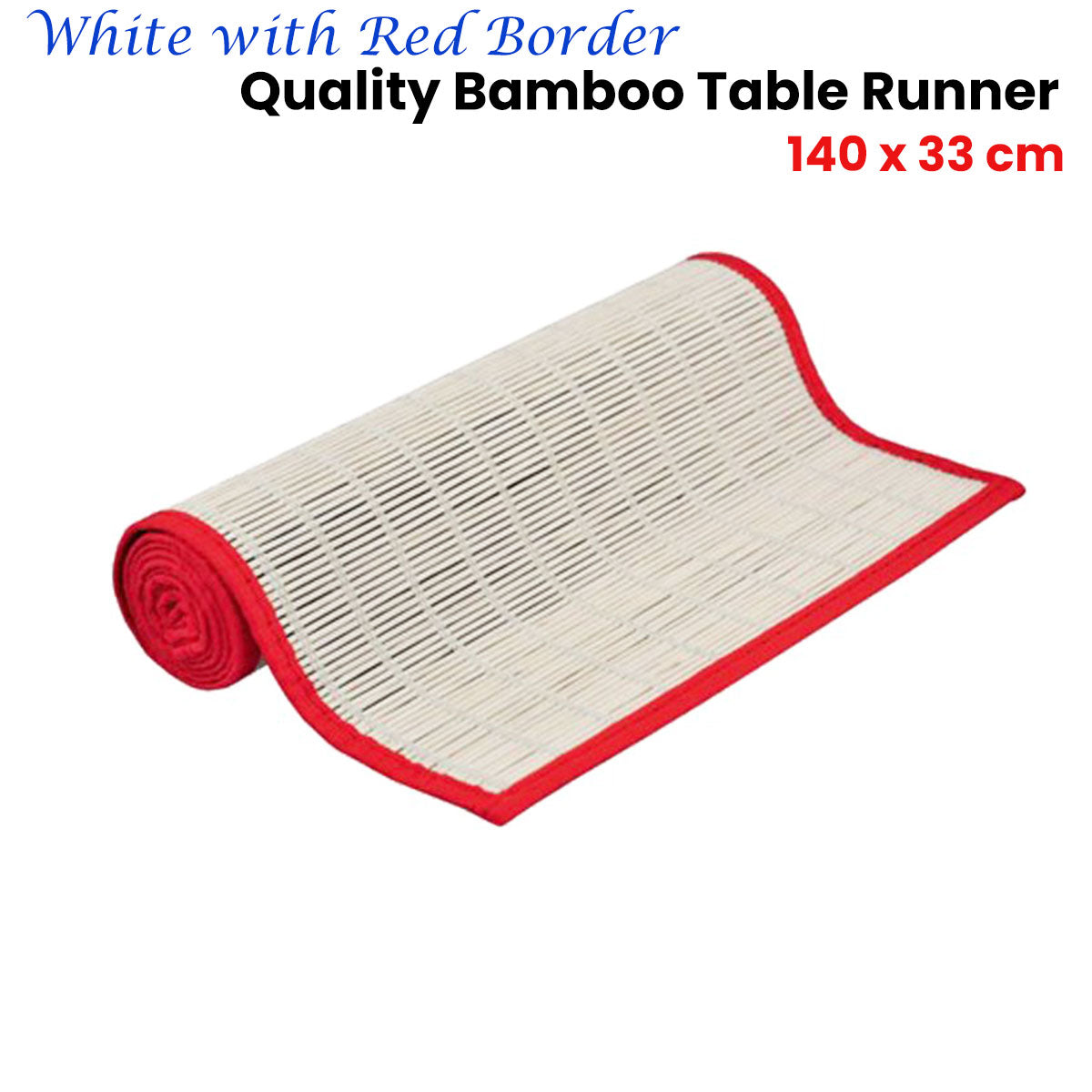 White with Red Border Bamboo Table Runner 140 x 33cm V442-JTC-TABLER-BAMBOOJA2WR-WHITE-RE