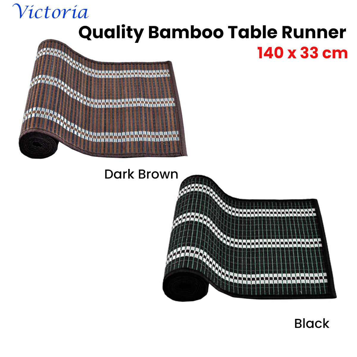 Victoria Bamboo Table Runner 140 x 33cm Dark Brown Silver V442-JTC-TABLER-BAMBOOLAR2DB-DKBROWN-RE